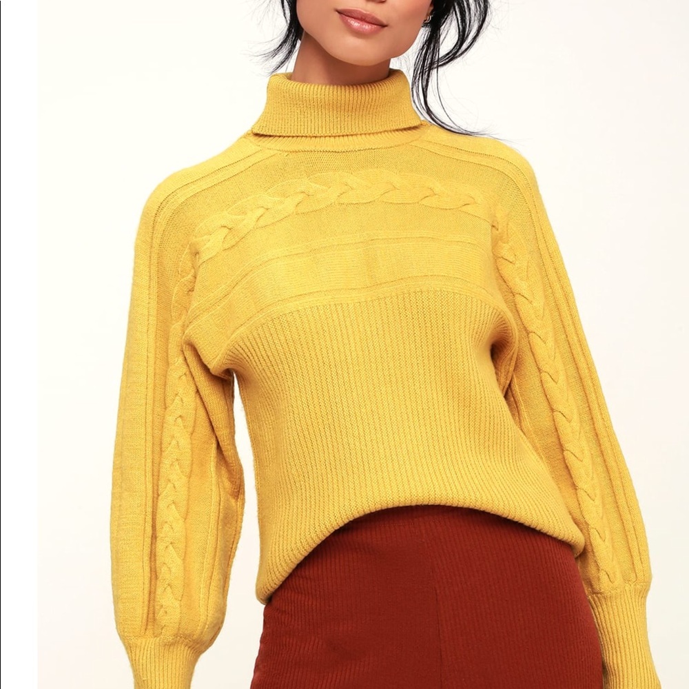 MUSTARD YELLOW CABLE KNIT TURTLENECK SWEATER 😍